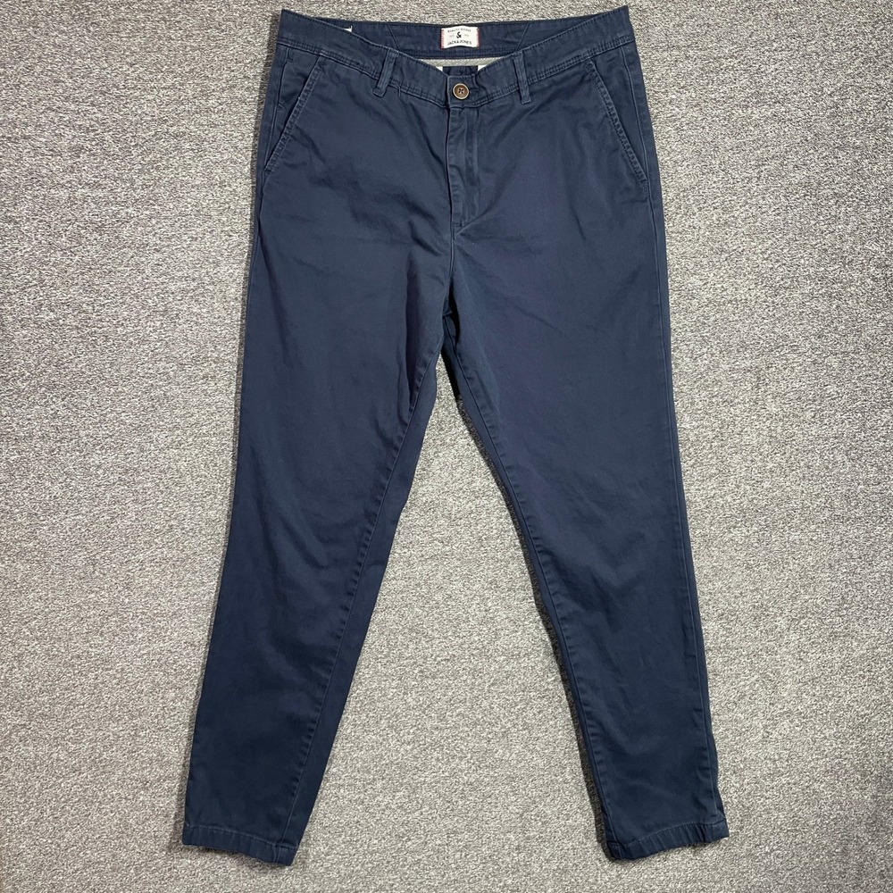 Jack & Jones‎ Marco Slim Fit Chino Pants Navy Blue Mens 34x29 Casual Trousers